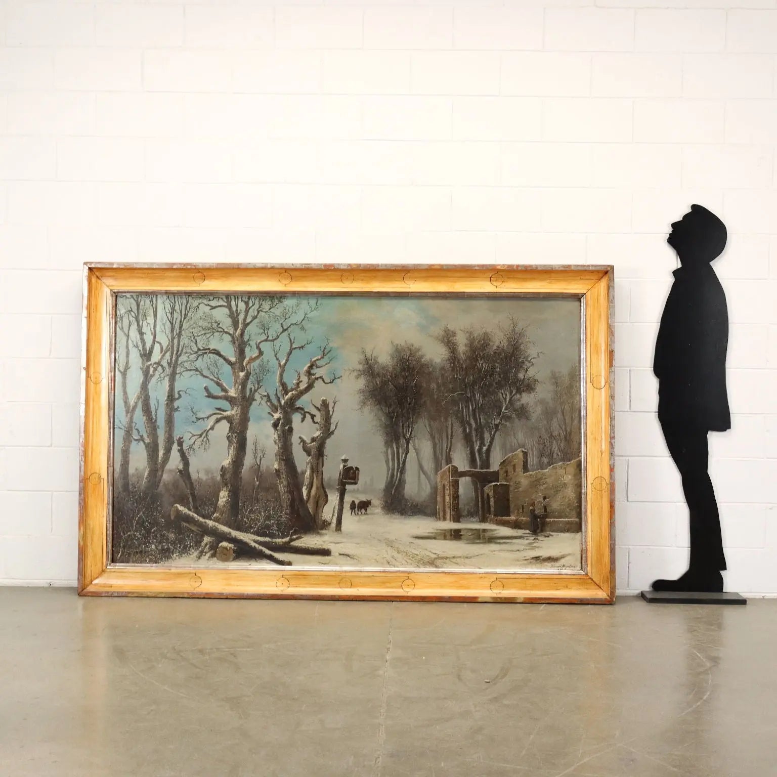 Antique Painting Mentore Silvani Oil on Canvas Italy 1872 - Snowy Landscape with Figures 1872 | Art | 19th Century