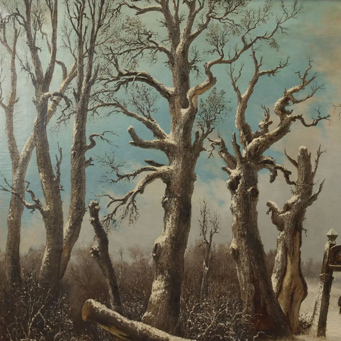 Antique Painting Mentore Silvani Oil on Canvas Italy 1872 - Snowy Landscape with Figures 1872 | Art | 19th Century