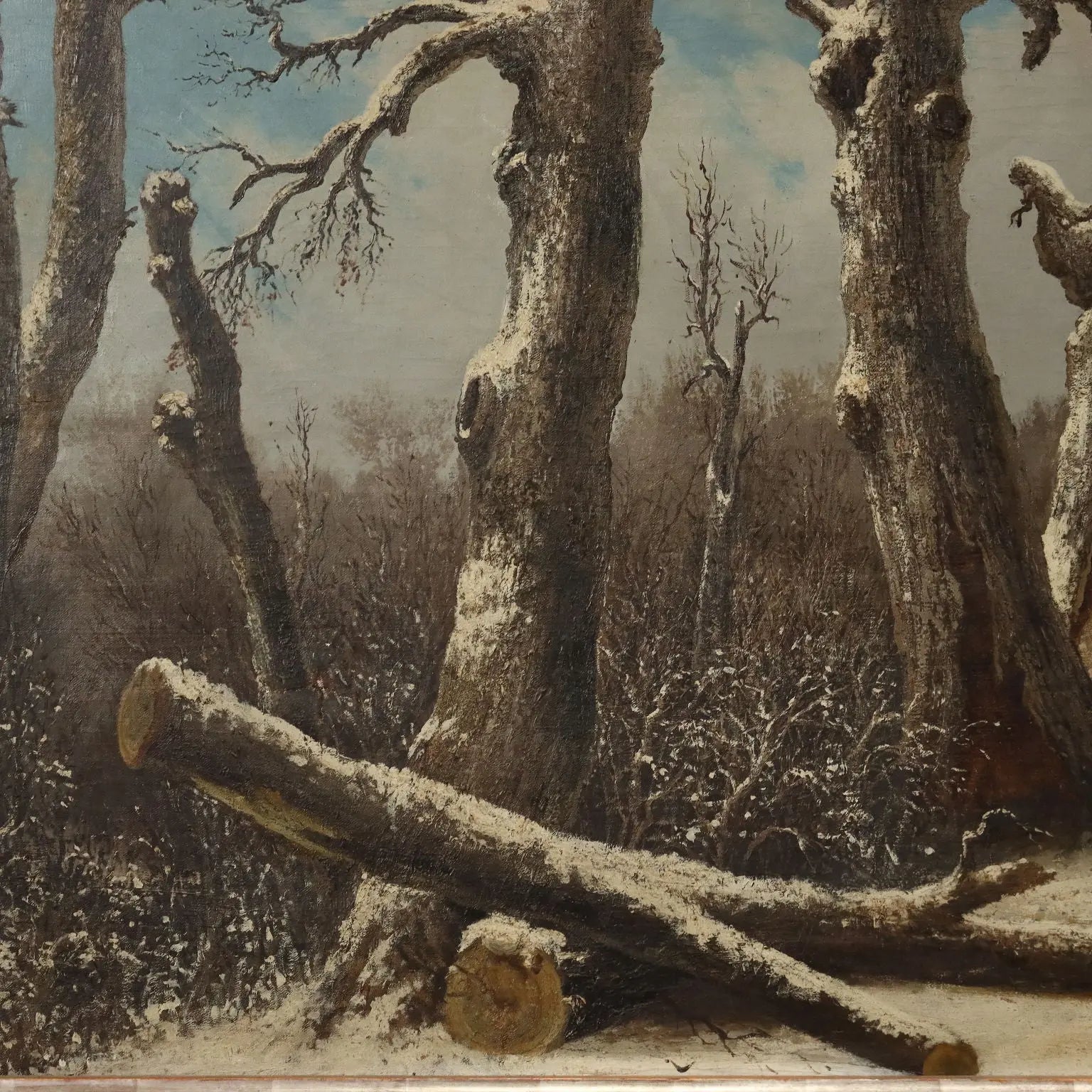 Antique Painting Mentore Silvani Oil on Canvas Italy 1872 - Snowy Landscape with Figures 1872 | Art | 19th Century