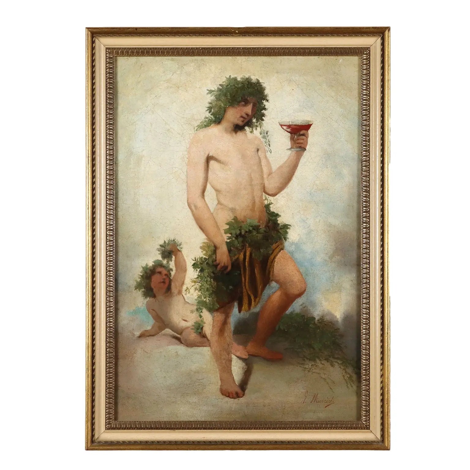 Ancient Painting G. Muzzioli '800 Portrait Drunk Baccus Oil on Canvas - Drunk Baccus | Art | 19th Century