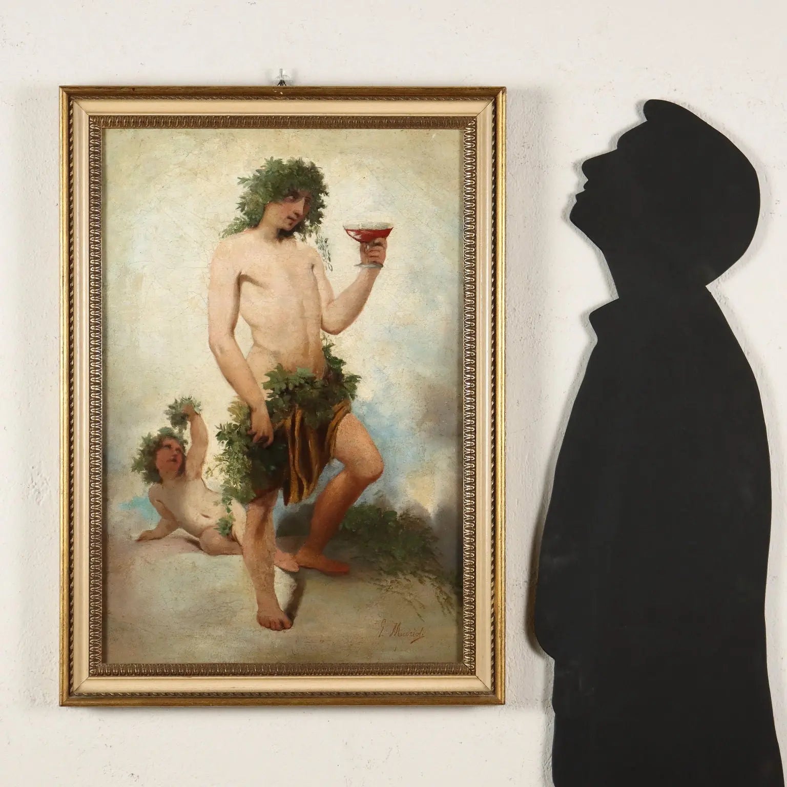 Ancient Painting G. Muzzioli '800 Portrait Drunk Baccus Oil on Canvas - Drunk Baccus | Art | 19th Century