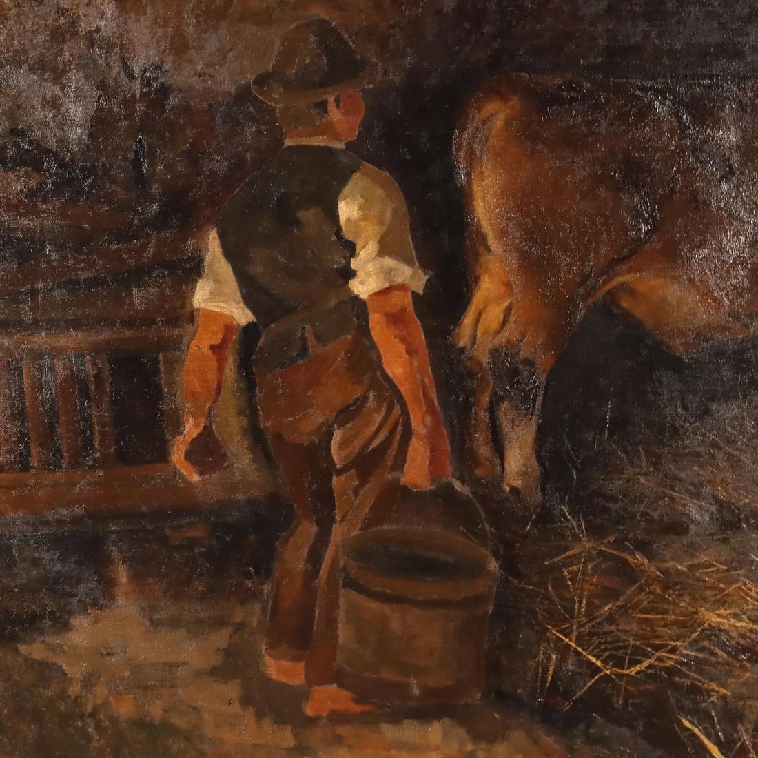 Ancient Painting G. Sottocornola '800 Interior of a Stable Canvas - Stable interior | Art | 19th Century