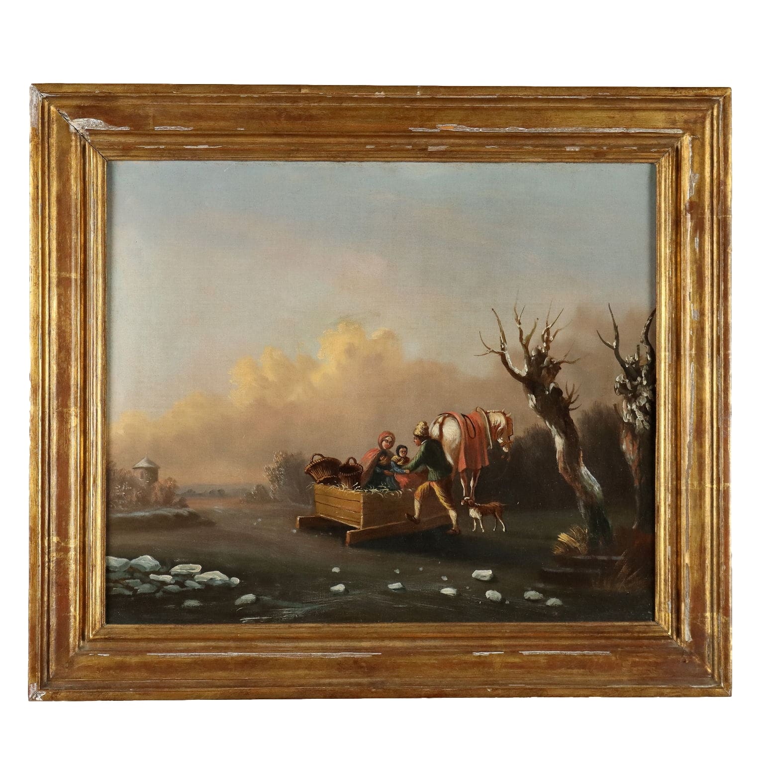 Antique Painting with Winter Landscape Oil on Canvas XIX Century | Art  19th Century