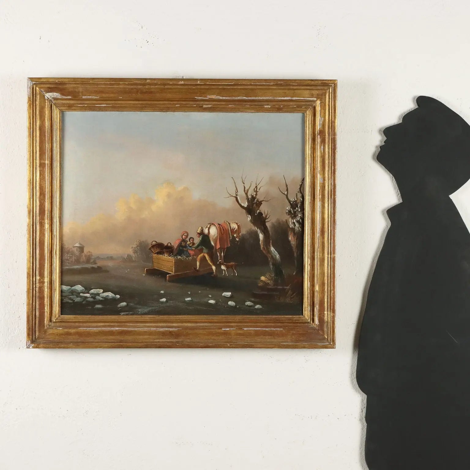 Antique Painting with Winter Landscape Oil on Canvas XIX Century | Art | 19th Century