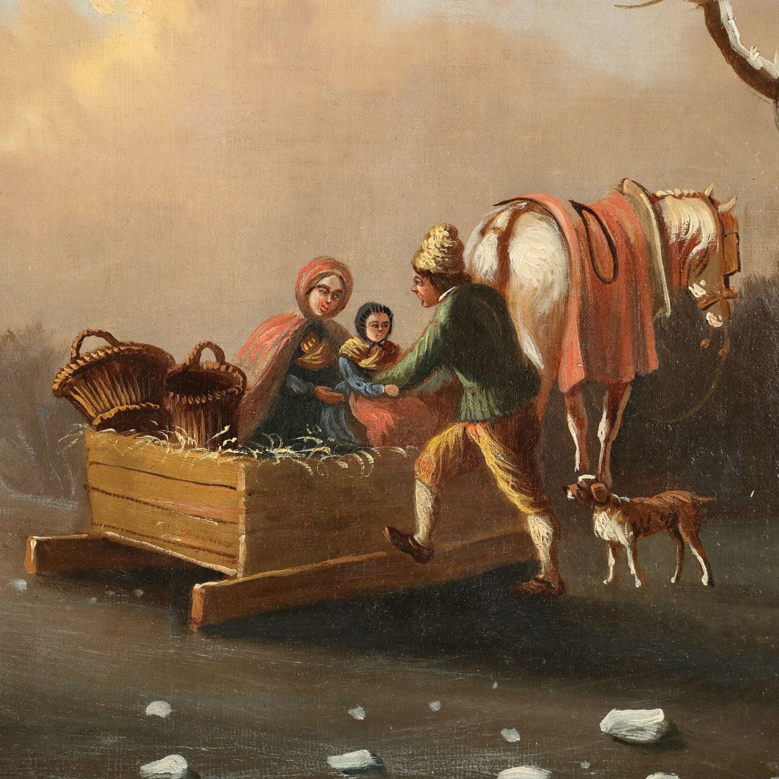 Antique Painting with Winter Landscape Oil on Canvas XIX Century | Art  19th Century