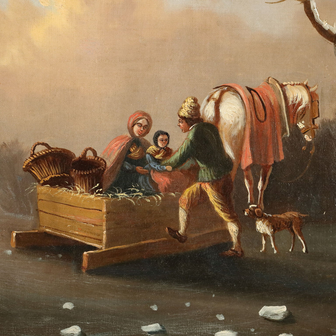 Antique Painting with Winter Landscape Oil on Canvas XIX Century | Art  19th Century