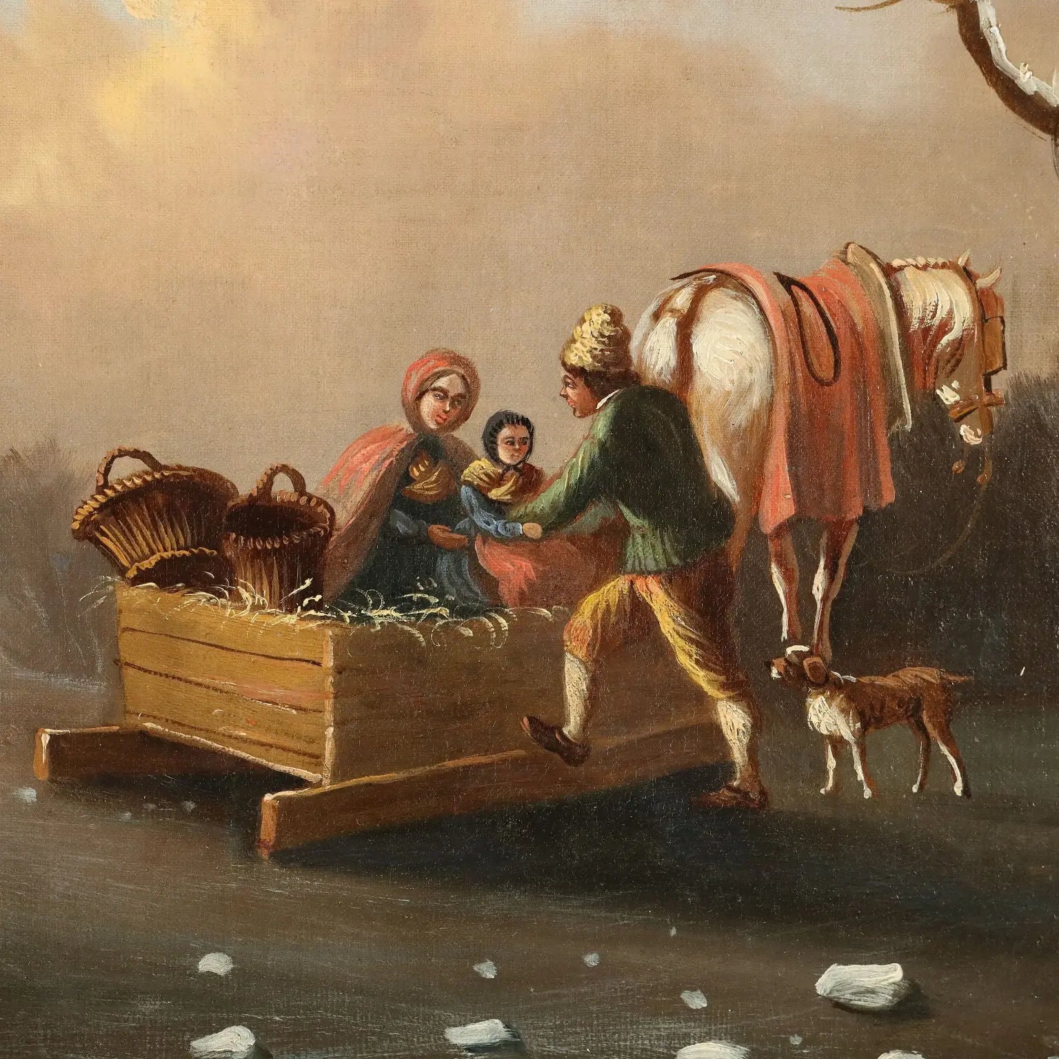 Antique Painting with Winter Landscape Oil on Canvas XIX Century | Art | 19th Century