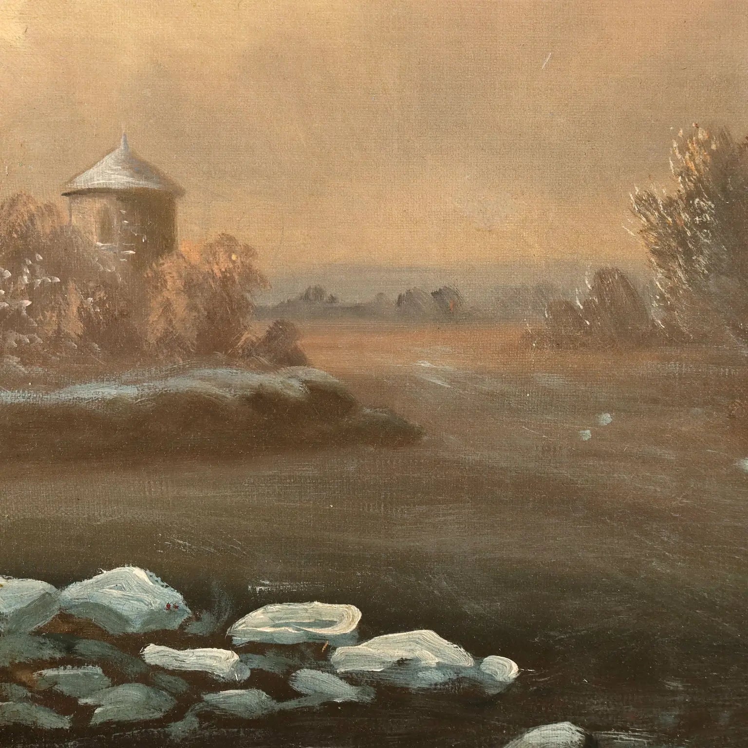 Antique Painting with Winter Landscape Oil on Canvas XIX Century | Art | 19th Century
