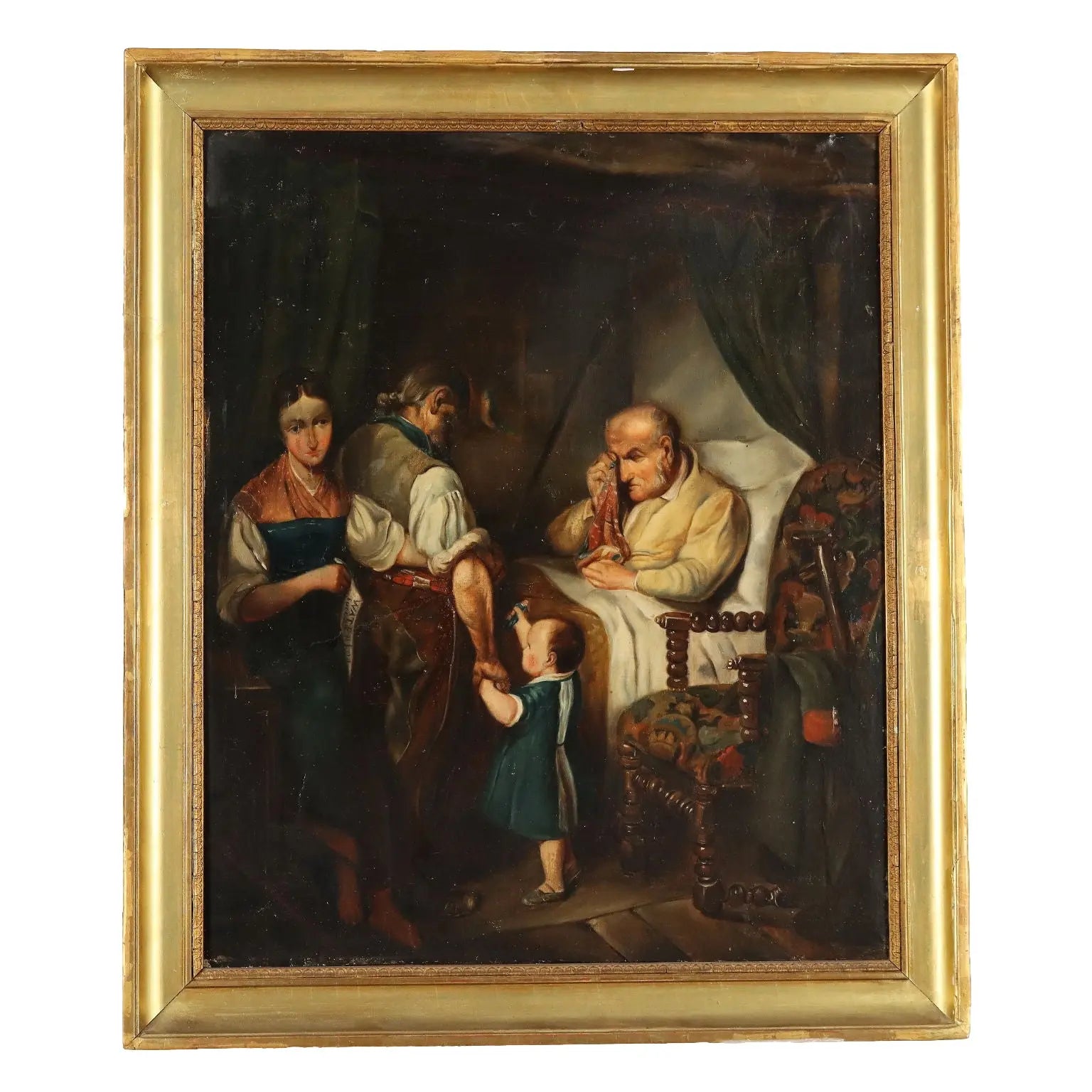 Antique Painting Genre Scene Oil on Canvas French School '800 - The Announcement of Defeat at Waterloo | Art | 19th Century