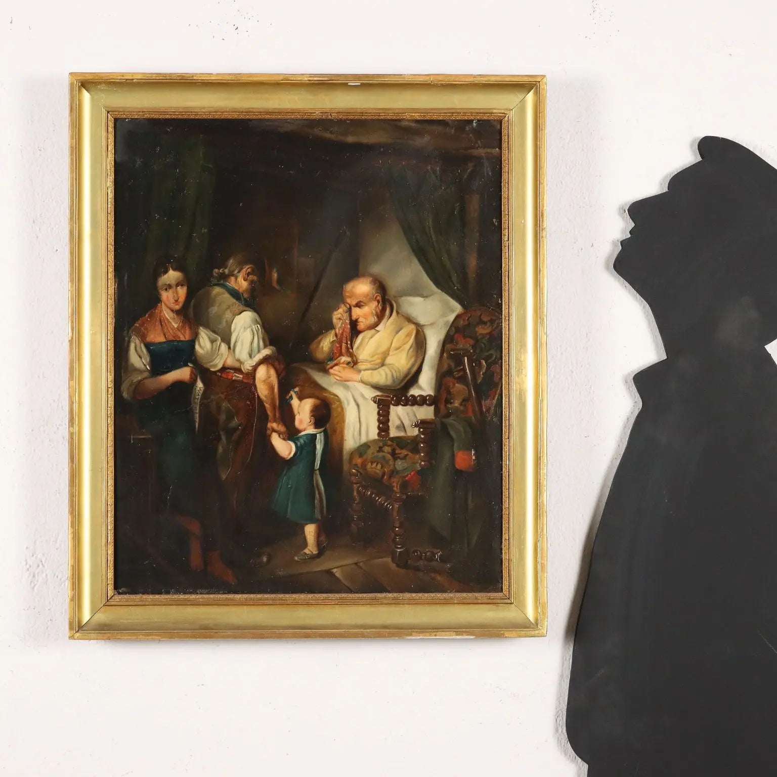 Antique Painting Genre Scene Oil on Canvas French School '800 - The Announcement of Defeat at Waterloo | Art | 19th Century