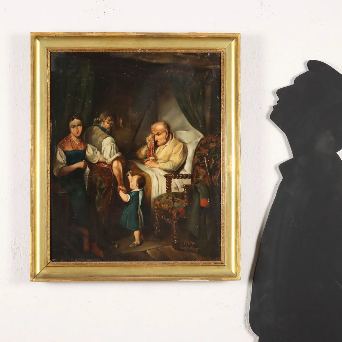Antique Painting Genre Scene Oil on Canvas French School '800 - The Announcement of Defeat at Waterloo | Art | 19th Century