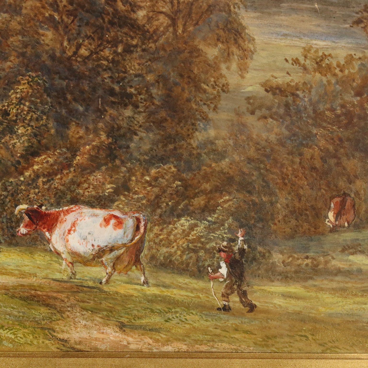 Antique Painting H. Clifford Warren Watercolour and Pencil 1878 - Landscape with River and Figures 1878 | Art  19th Century