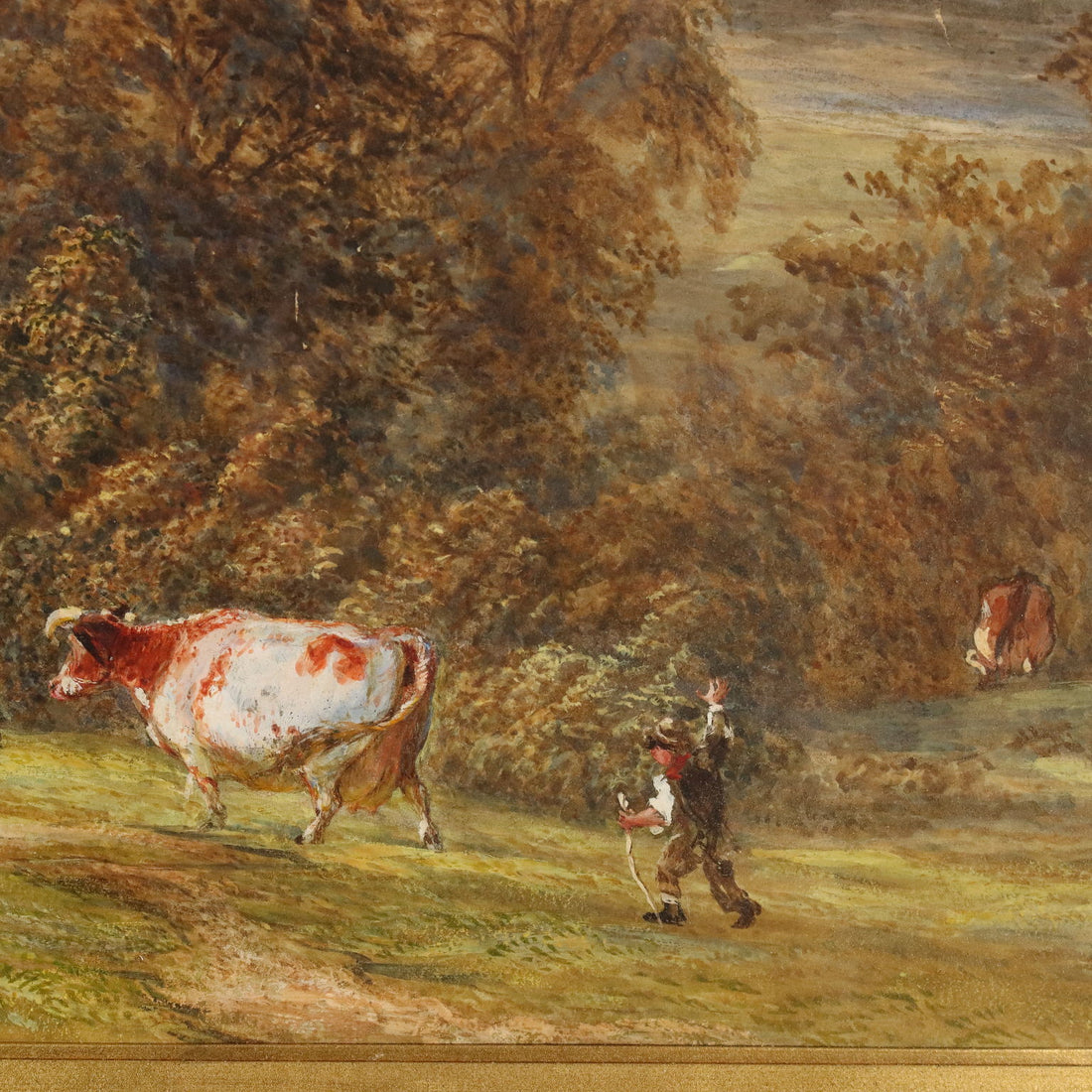 Antique Painting H. Clifford Warren Watercolour and Pencil 1878 - Landscape with River and Figures 1878 | Art  19th Century