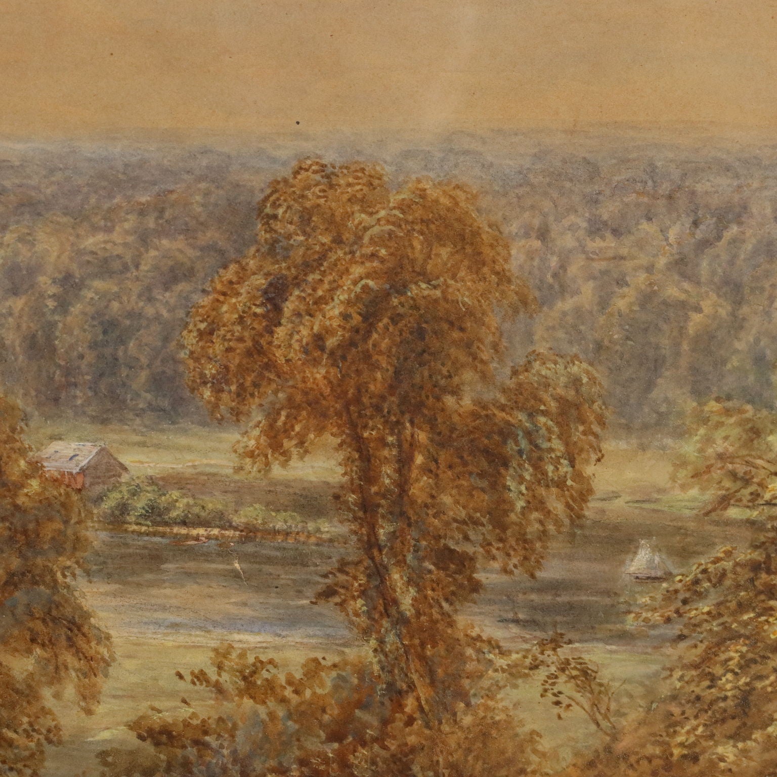 Antique Painting H. Clifford Warren Watercolour and Pencil 1878 - Landscape with River and Figures 1878 | Art  19th Century