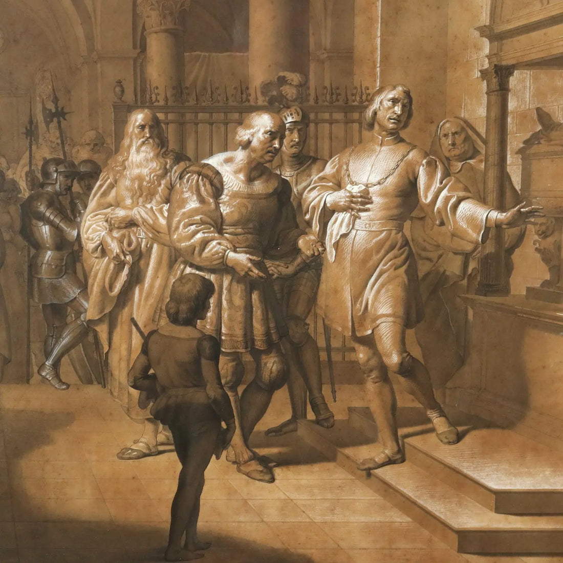 Antique Painting Ludovico il Moro Mixed Technique XIX Century - Ludovico il Moro's farewell to his wife.. | Art | 19th Century