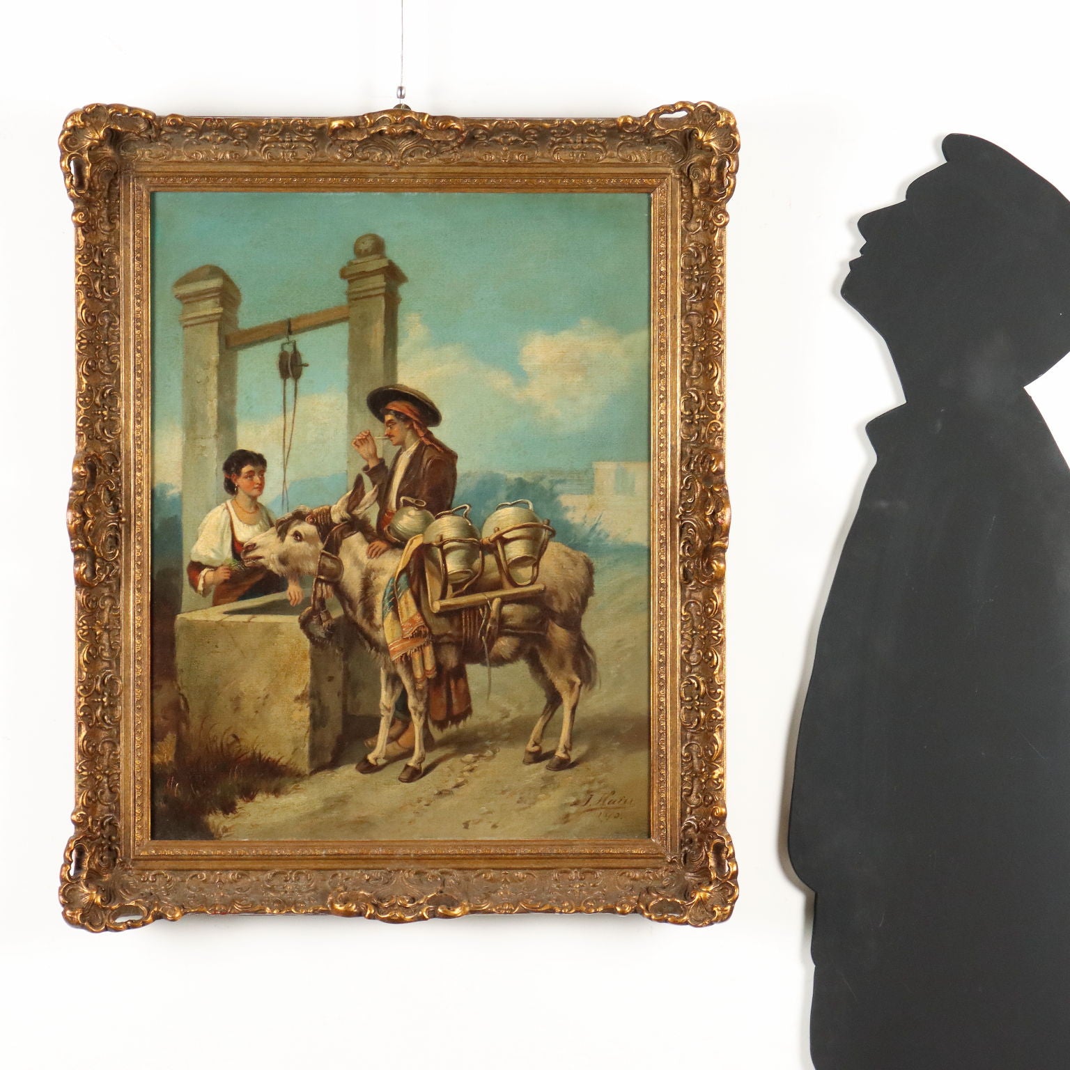 Antique Painting Signed Joseph Haier Courtship at the Well 1873 - Courtship at the Well 1873 | Art  19th Century