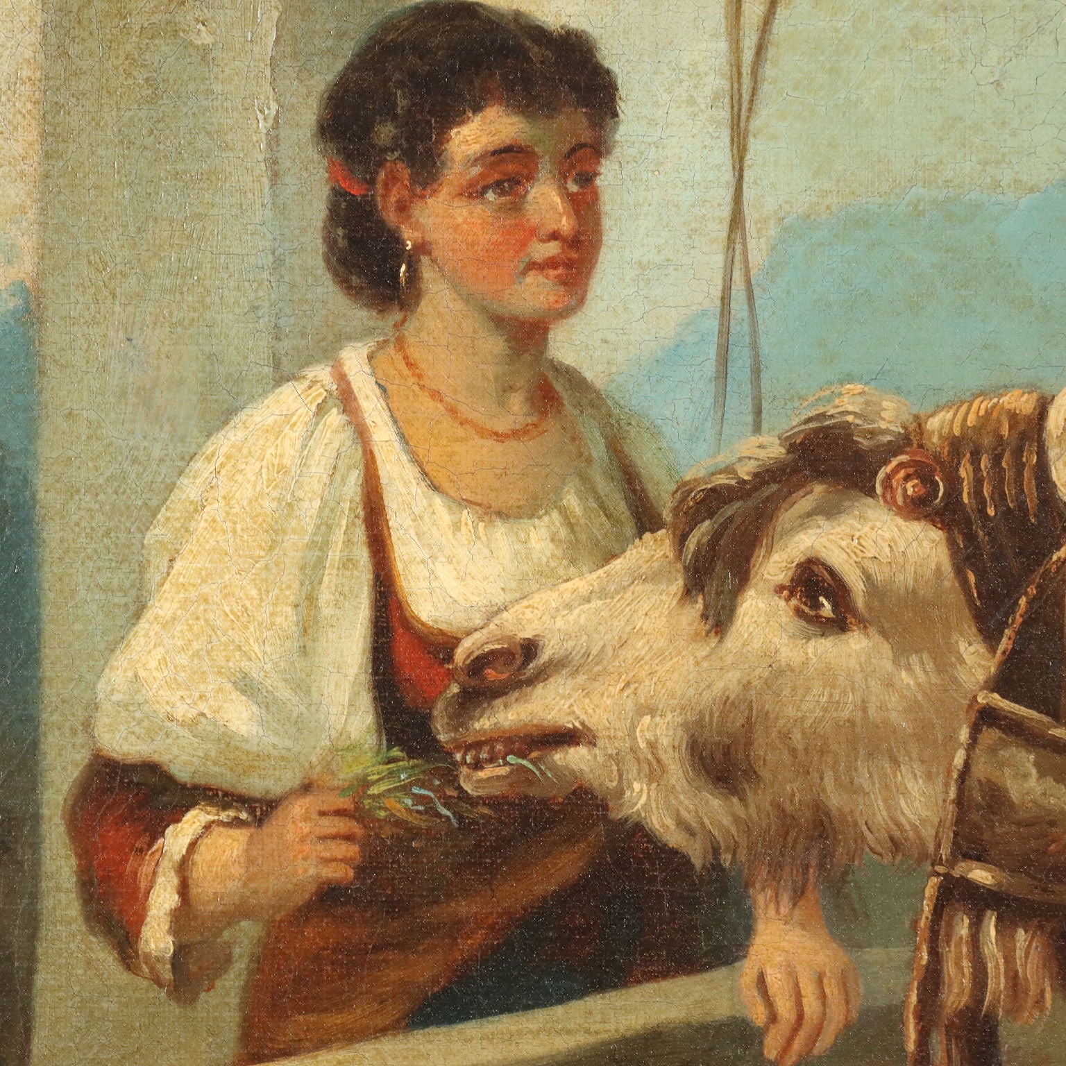 Antique Painting Signed Joseph Haier Courtship at the Well 1873 - Courtship at the Well 1873 | Art  19th Century