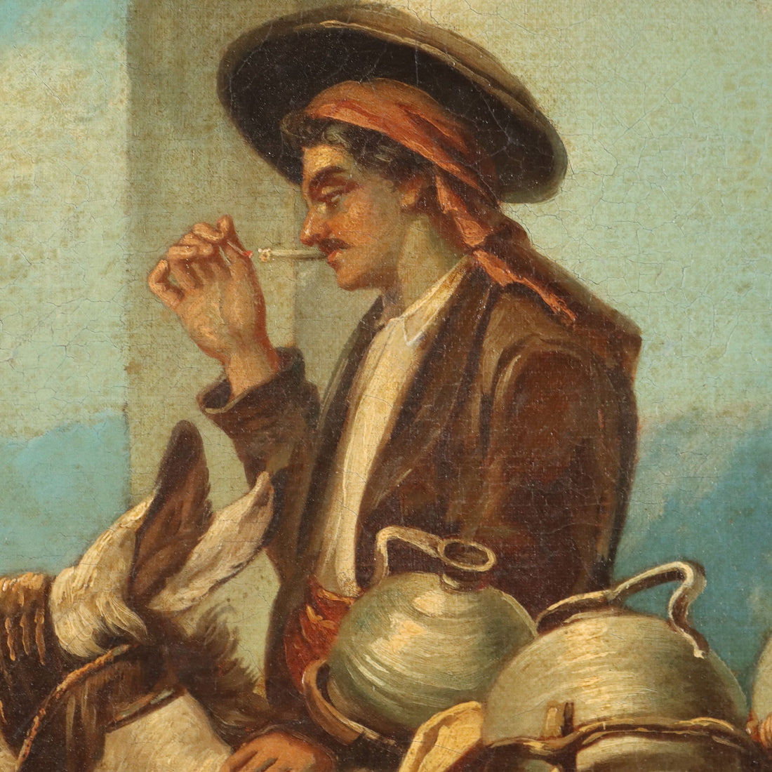 Antique Painting Signed Joseph Haier Courtship at the Well 1873 - Courtship at the Well 1873 | Art  19th Century