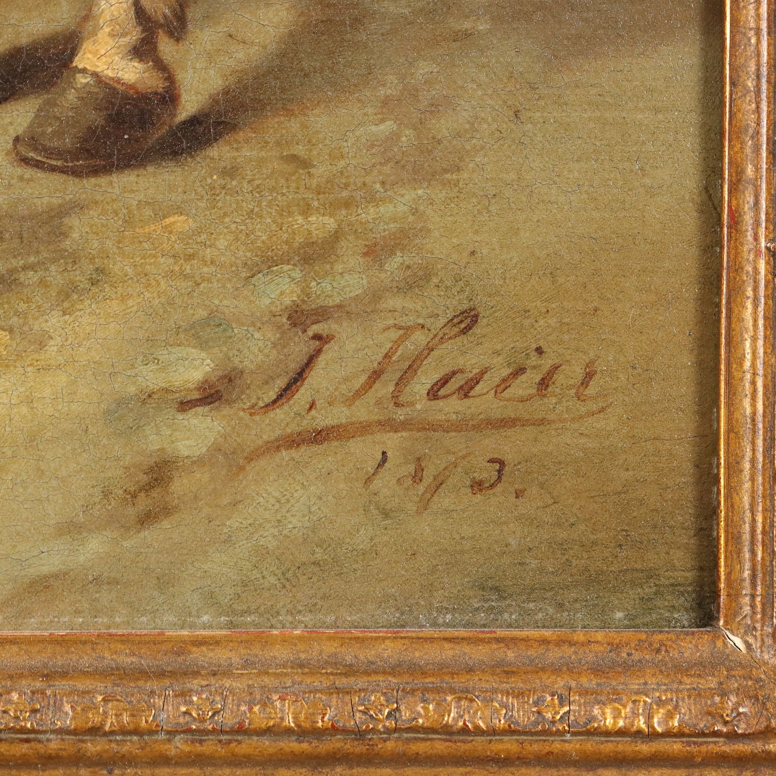 Antique Painting Signed Joseph Haier Courtship at the Well 1873 - Courtship at the Well 1873 | Art  19th Century