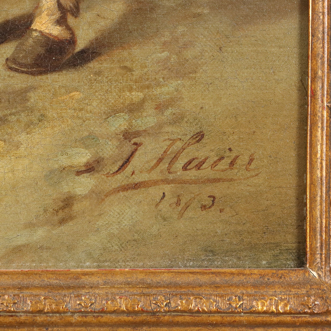 Antique Painting Signed Joseph Haier Courtship at the Well 1873 - Courtship at the Well 1873 | Art  19th Century