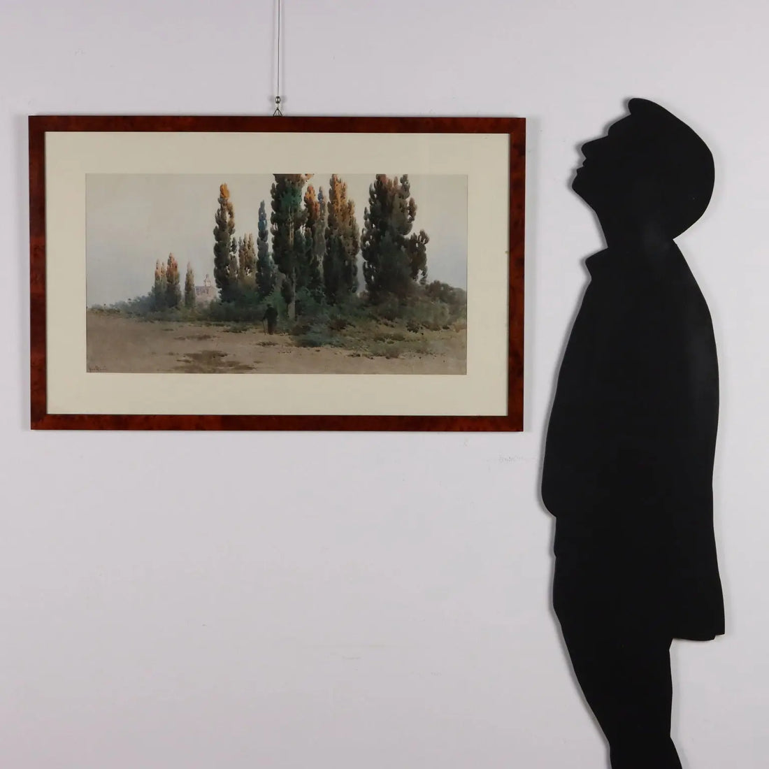 Antique Painting Signed Angelos Giallinas Watercolor on Paper '800 - Glimpse of Corfu with Monk | Art | 19th Century