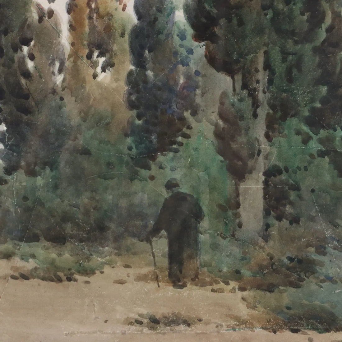 Antique Painting Signed Angelos Giallinas Watercolor on Paper '800 - Glimpse of Corfu with Monk | Art | 19th Century