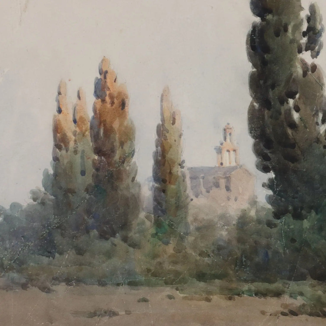 Antique Painting Signed Angelos Giallinas Watercolor on Paper '800 - Glimpse of Corfu with Monk | Art | 19th Century
