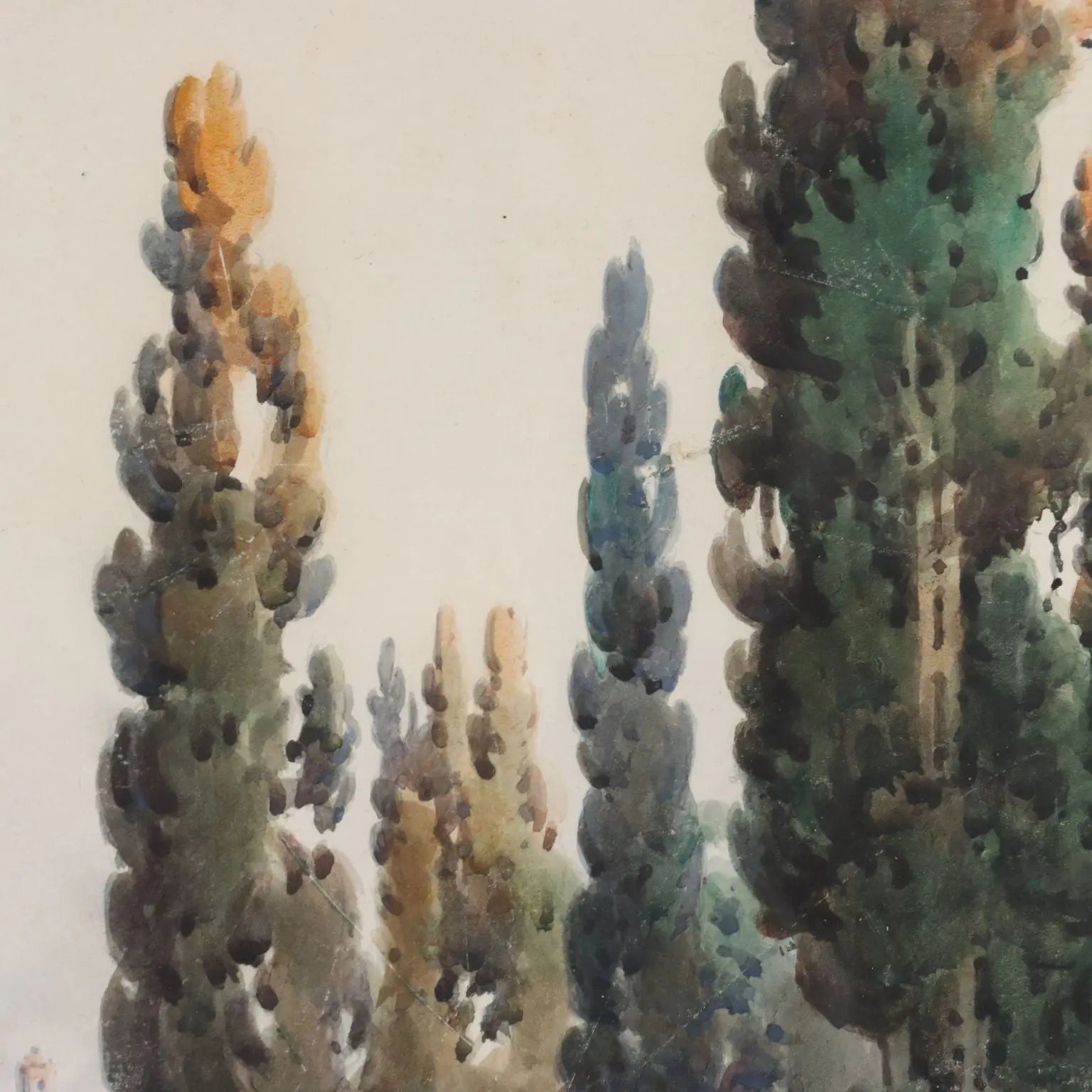 Antique Painting Signed Angelos Giallinas Watercolor on Paper '800 - Glimpse of Corfu with Monk | Art | 19th Century
