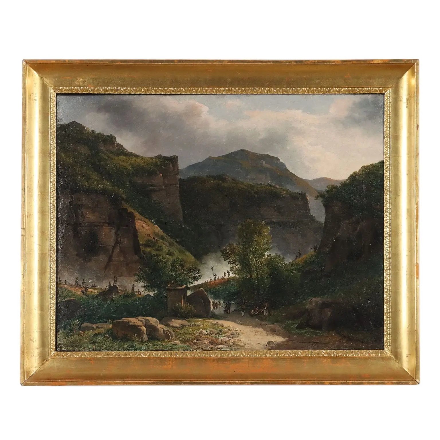 Antique Painting Signed G. Canella Historical Subject 1840 ca. - Clash between Military and Guerrillas in Spain | Art | 19th Century