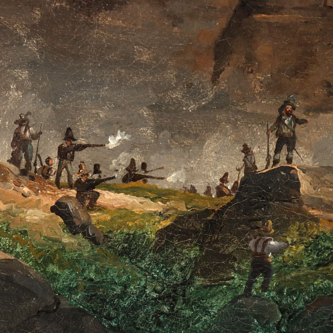 Antique Painting Signed G. Canella Historical Subject 1840 ca. - Clash between Military and Guerrillas in Spain | Art  19th Century