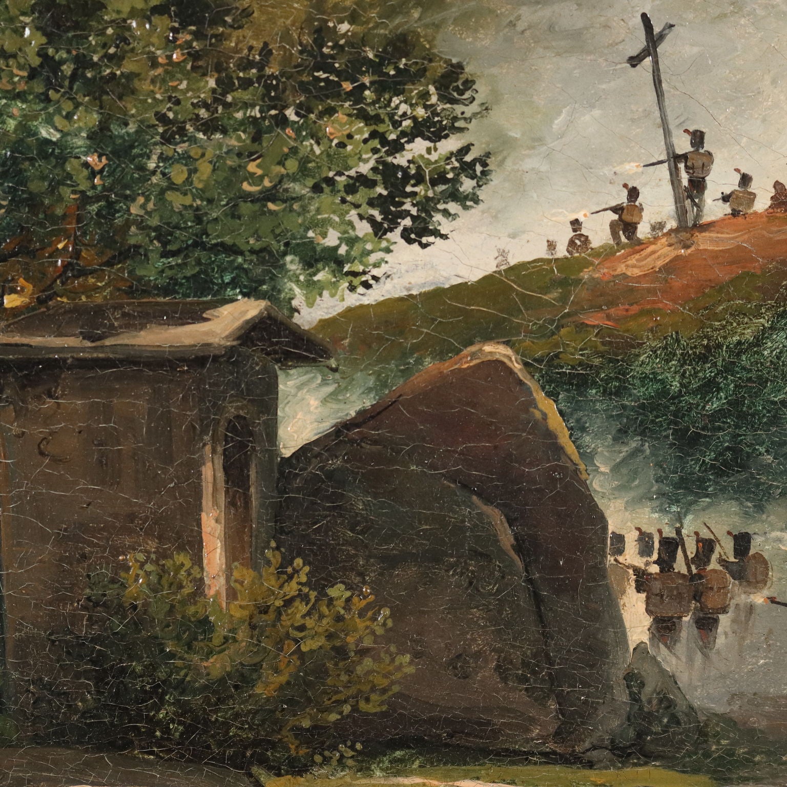 Antique Painting Signed G. Canella Historical Subject 1840 ca. - Clash between Military and Guerrillas in Spain | Art  19th Century