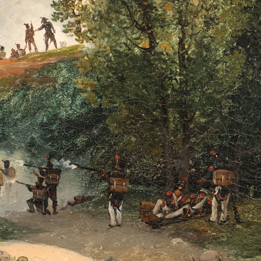 Antique Painting Signed G. Canella Historical Subject 1840 ca. - Clash between Military and Guerrillas in Spain | Art  19th Century