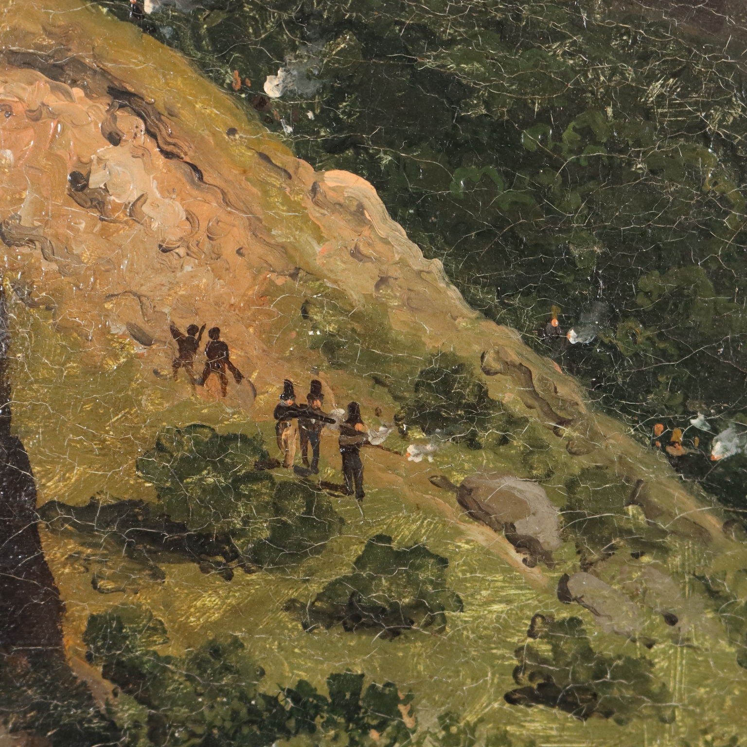 Antique Painting Signed G. Canella Historical Subject 1840 ca. - Clash between Military and Guerrillas in Spain | Art  19th Century