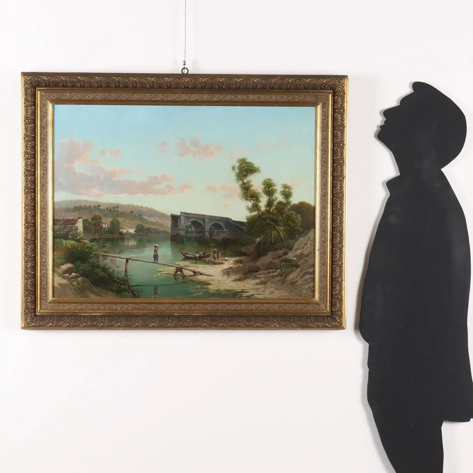 Antique Painting Signed Emilio Donnini Landscape with River '800 - Landscape with River and Figures | Art | 19th Century