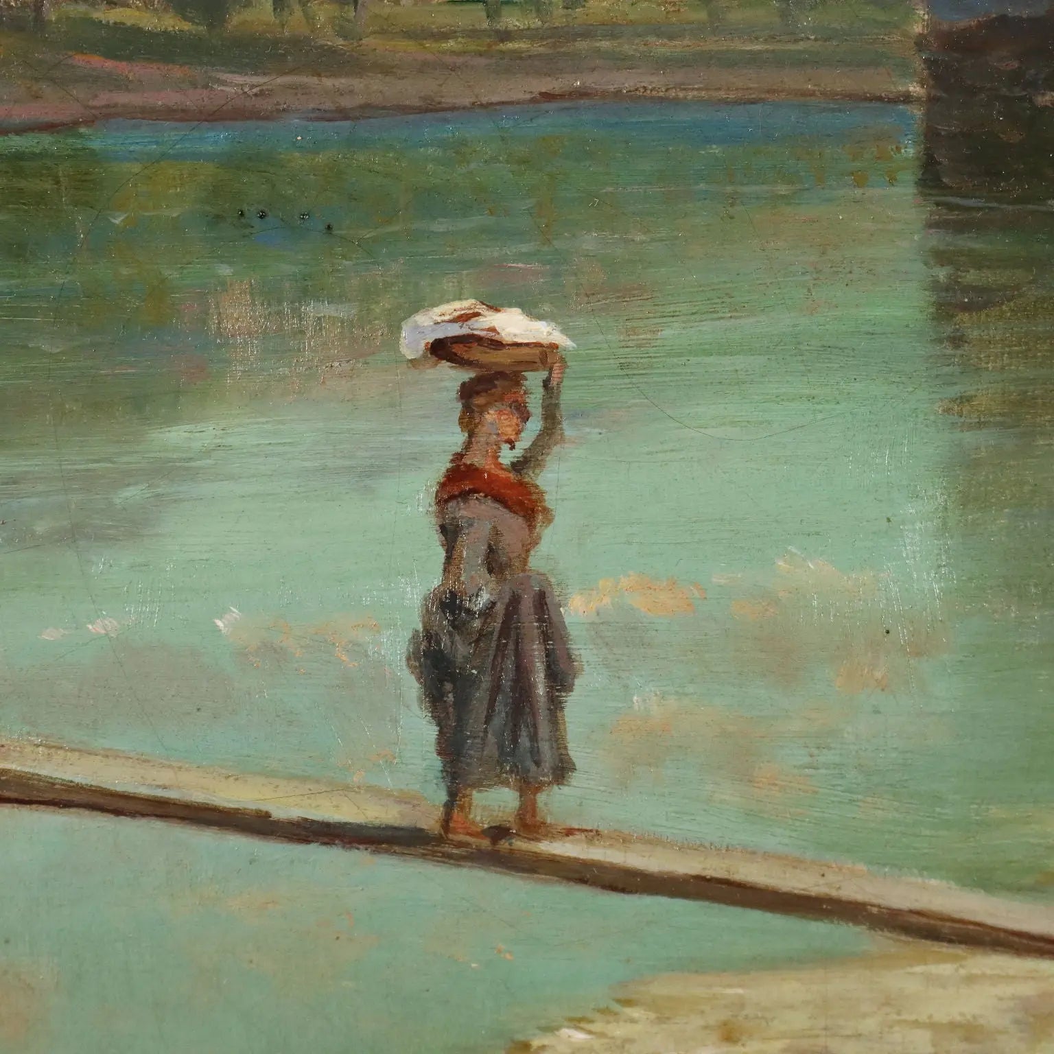 Antique Painting Signed Emilio Donnini Landscape with River '800 - Landscape with River and Figures | Art | 19th Century