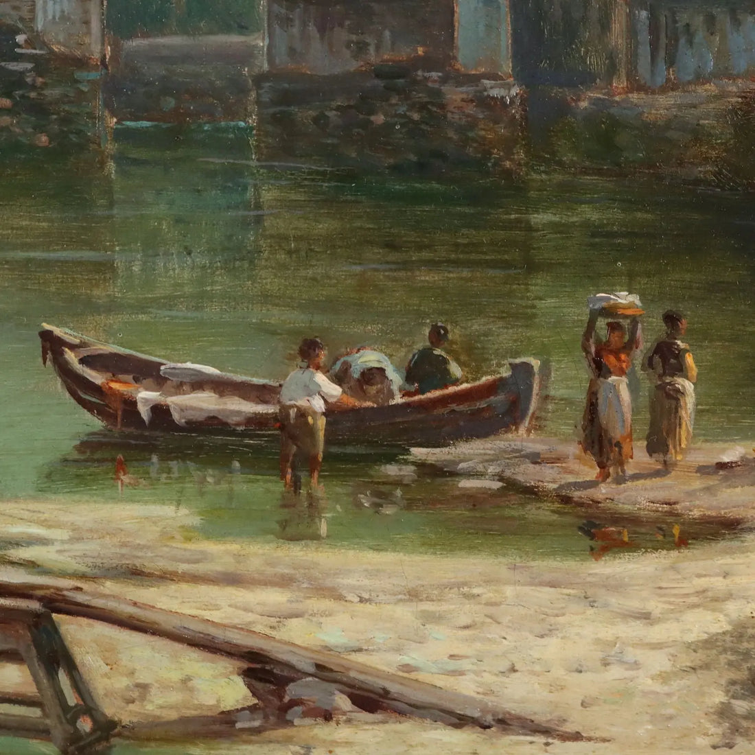 Antique Painting Signed Emilio Donnini Landscape with River '800 - Landscape with River and Figures | Art | 19th Century