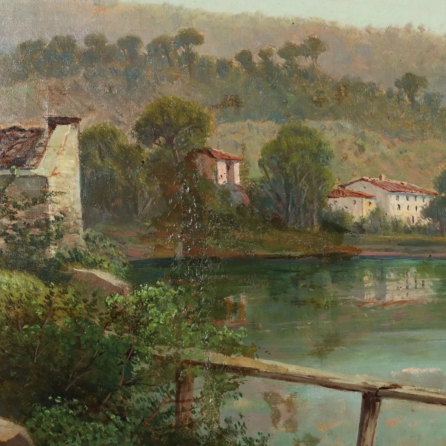 Antique Painting Signed Emilio Donnini Landscape with River '800 - Landscape with River and Figures | Art | 19th Century