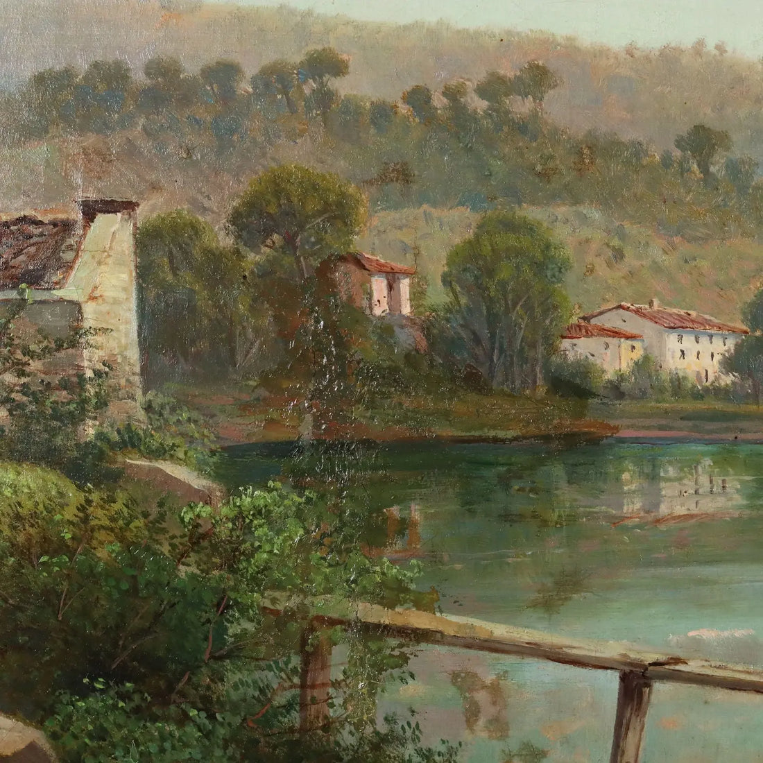 Antique Painting Signed Emilio Donnini Landscape with River '800 - Landscape with River and Figures | Art | 19th Century