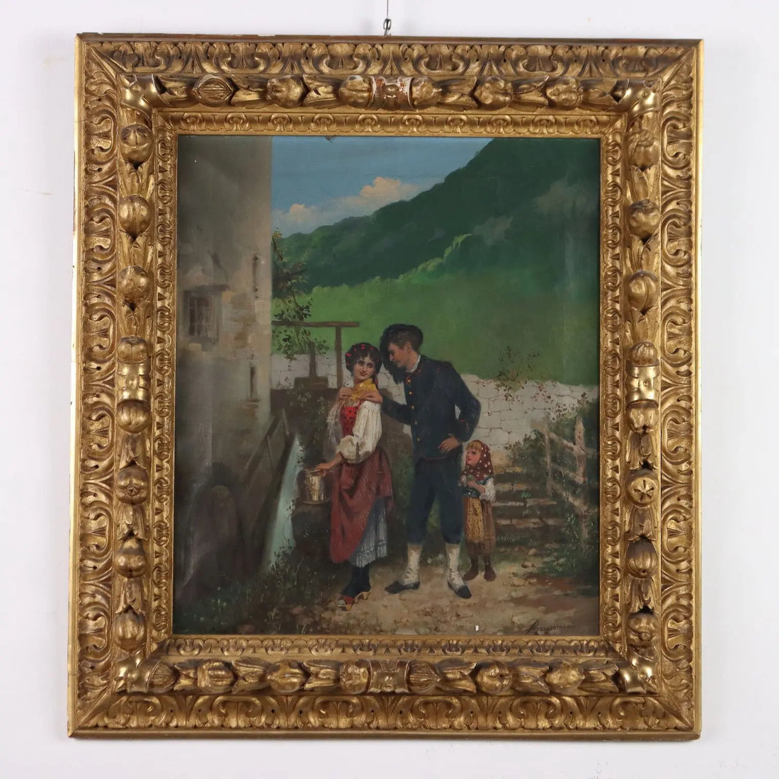 Antique Painting Signed A. Brusomini Maccari XIX Century - Courtship Scene | Art | 19th Century