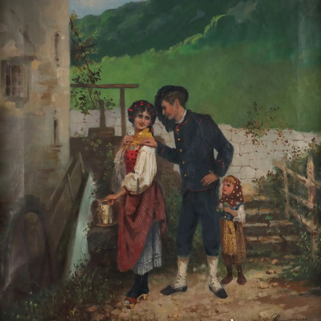 Antique Painting Signed A. Brusomini Maccari XIX Century - Courtship Scene | Art | 19th Century