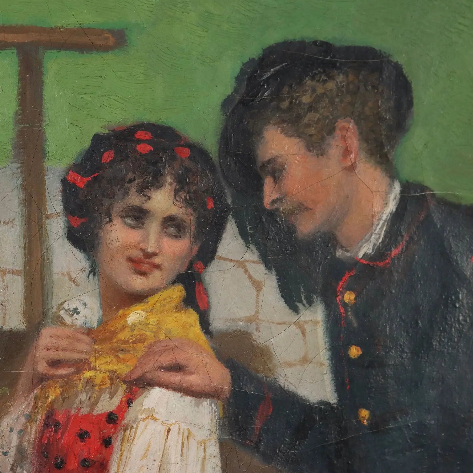 Antique Painting Signed A. Brusomini Maccari XIX Century - Courtship Scene | Art | 19th Century
