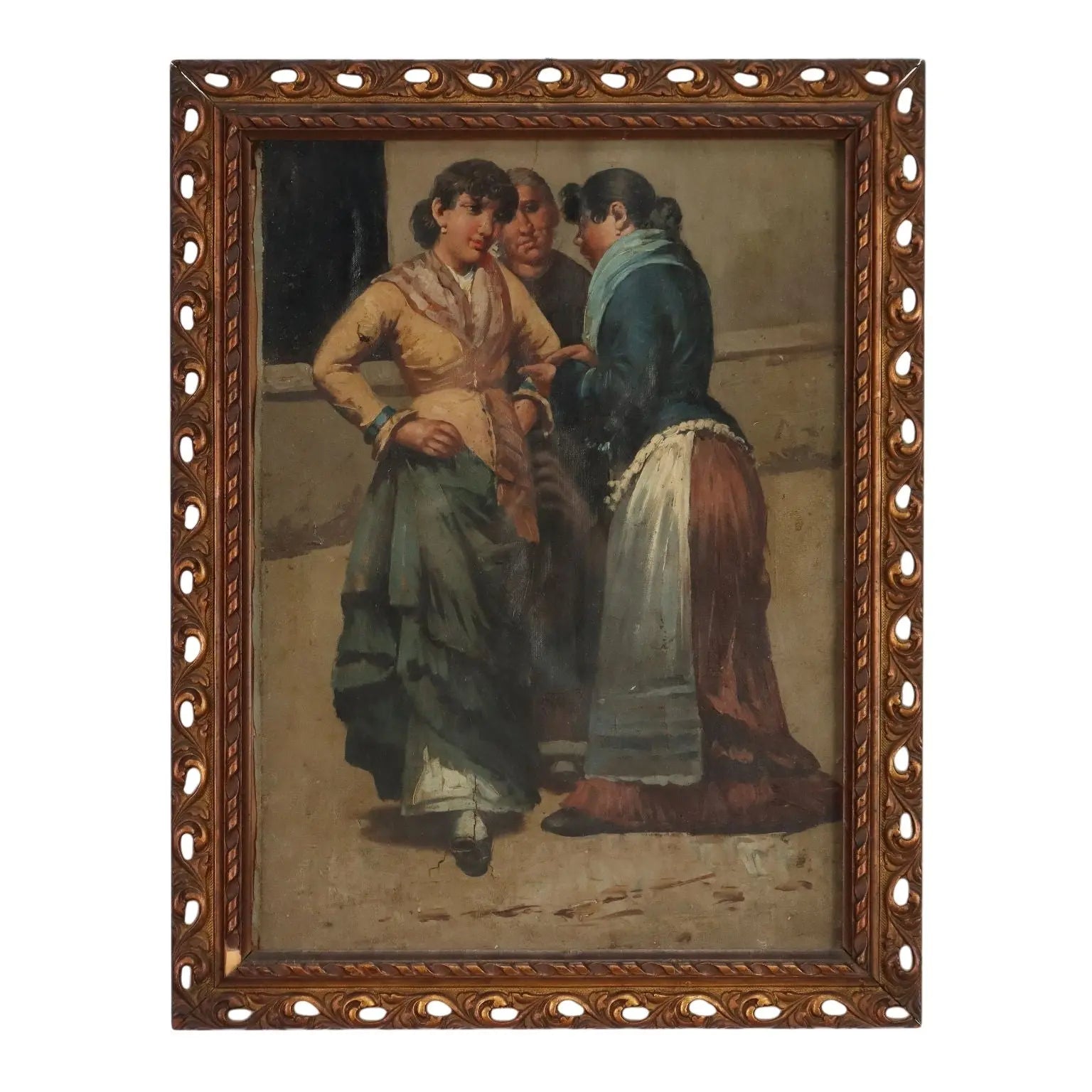 Portrait of 3 Commoners Antique Painting Oil on Canvas '800 | Art | 19th Century