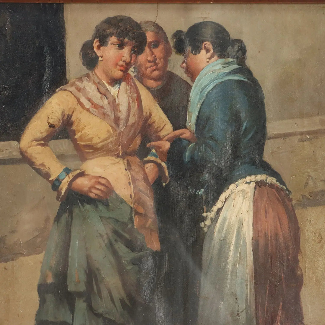 Portrait of 3 Commoners Antique Painting Oil on Canvas '800 | Art | 19th Century
