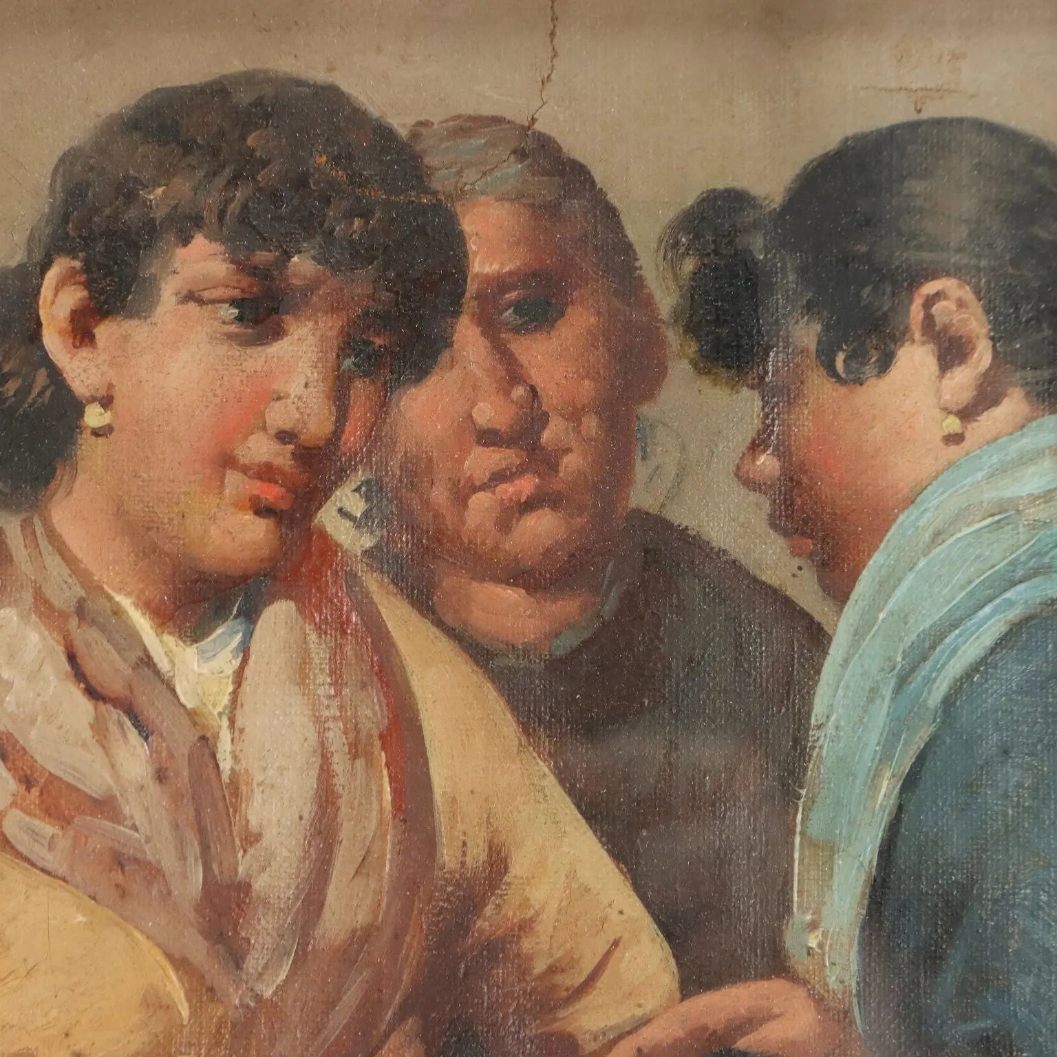 Portrait of 3 Commoners Antique Painting Oil on Canvas '800 | Art | 19th Century