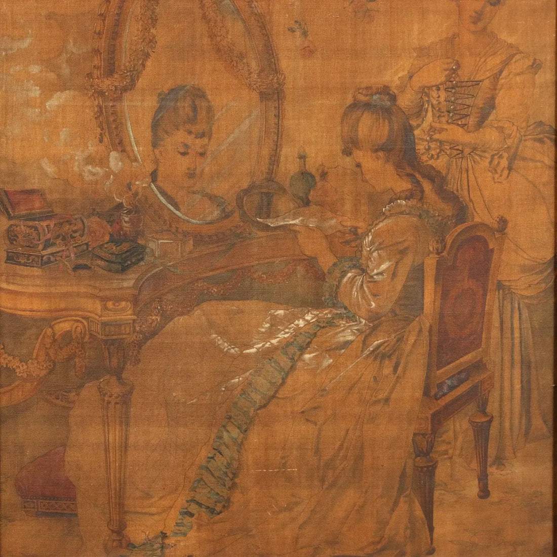 Antique Tapestry on Canvas Reading the Letter XIX Century - Reading the Letter | Art | 19th Century