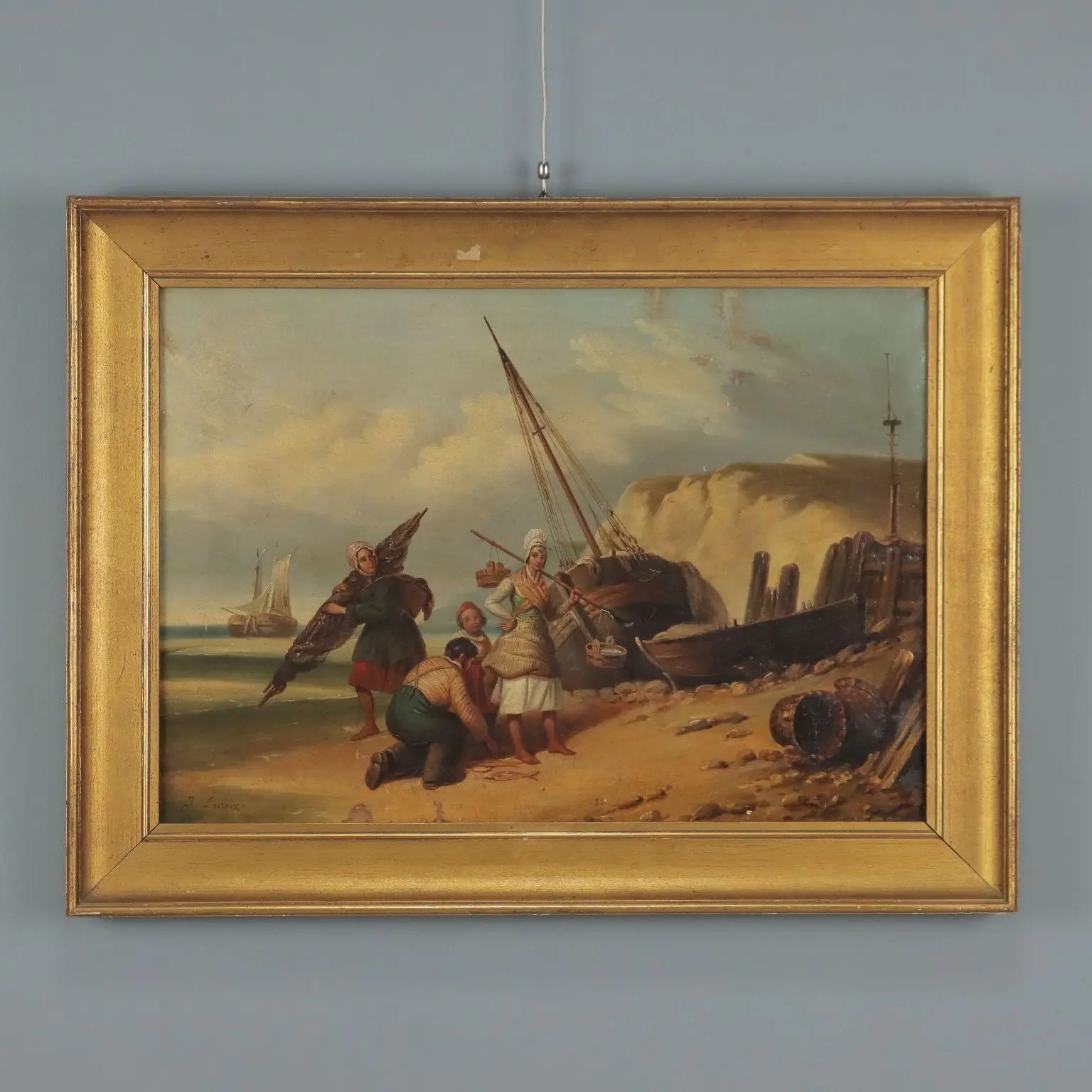 The Sale of Fresh Fish Antique Painting Oil on Canvas XIX Century | Art | 19th Century