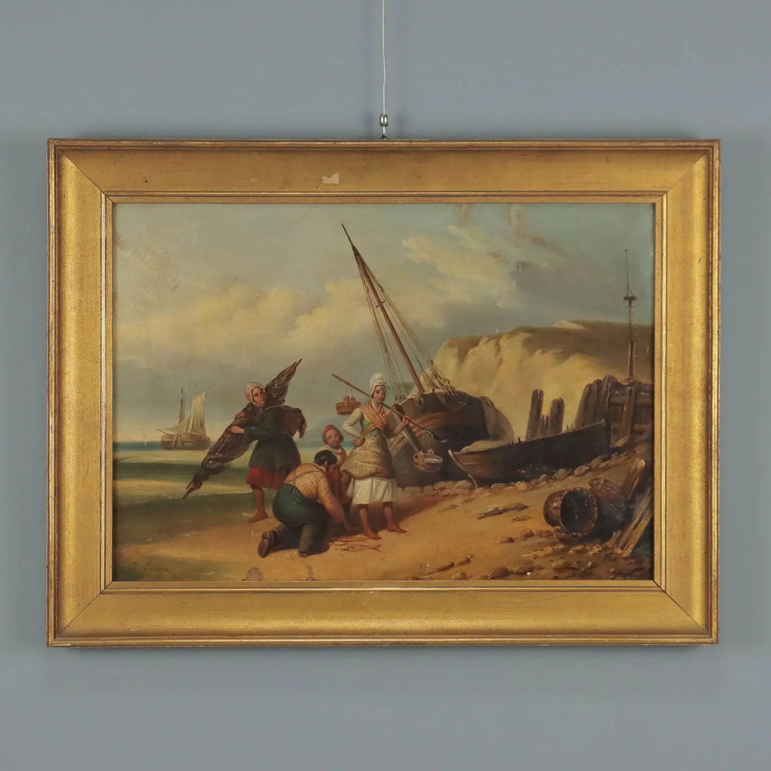 The Sale of Fresh Fish Antique Painting Oil on Canvas XIX Century | Art | 19th Century