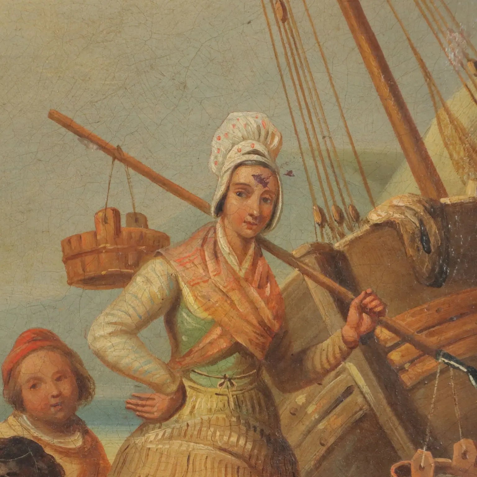 The Sale of Fresh Fish Antique Painting Oil on Canvas XIX Century | Art | 19th Century