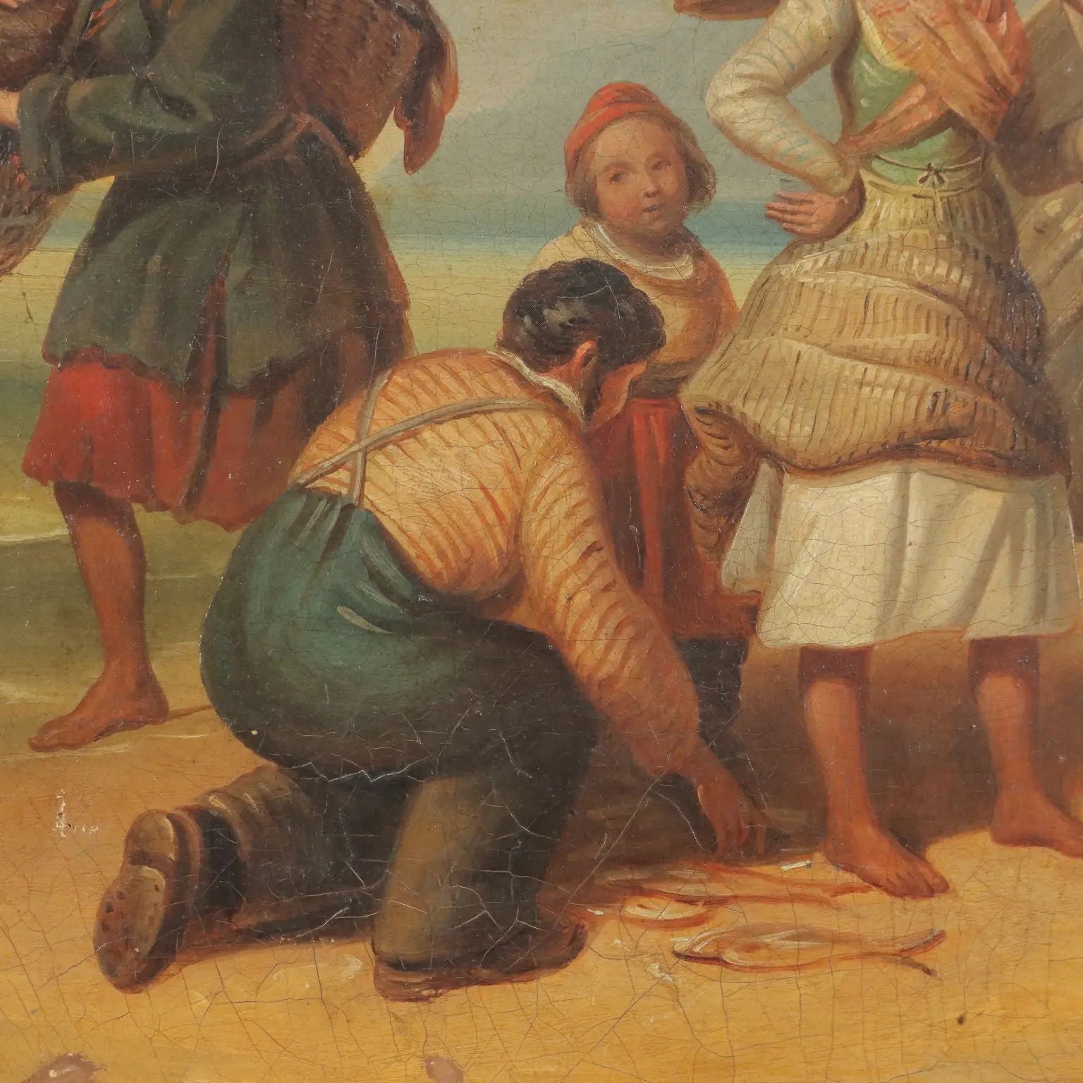 The Sale of Fresh Fish Antique Painting Oil on Canvas XIX Century | Art | 19th Century