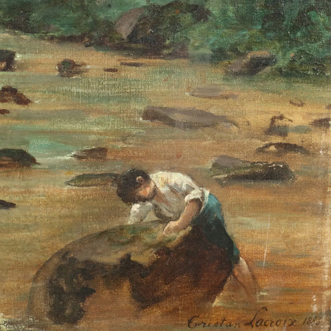 Antique Painting Wooden Landscape Signed Tristan Lacroix 1883 - Wood Landscape with Figures, 1883 | Art | 19th Century